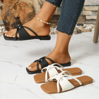 Knitted Belt Flat Slippers Women Lightweight Metal Buckle Outdoor Slippers
