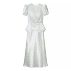 Puff Sleeve Waist Controlled Top Fishtail Two Piece Overskirt French Vintage Waist Elegant Outfit
