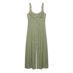 Women Clothing Summer Polka Dot Linen Blended Midi Dress Strap Dress