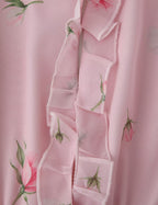 Women Clothing Fresh Sweet Floral Tight Waist Back Hollow Out Cutout-out Long Sleeve Chiffon Dress