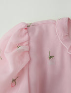 Women Clothing Fresh Sweet Floral Tight Waist Back Hollow Out Cutout-out Long Sleeve Chiffon Dress