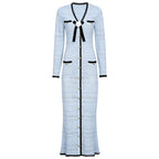 Spring Autumn Fashionable Knitted V neck Floral Slim Fit Slimming Long Sleeves Dress Women