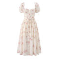 Sweet Romantic Vacation Printed Maxi Dress Puff Sleeve Waist Dress