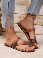 Color Matching Toe Covering Flat Bottom Slippers Women Summer Retro Outerwear Lightweight Beach Slippers