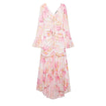 Summer Women Sexy Slim Printed Long Sleeve V neck Flounce Maxi Dress