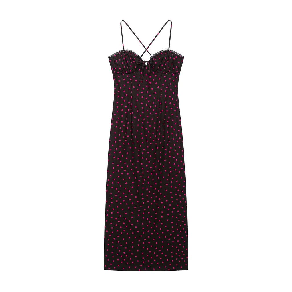 Women Clothing Summer Graceful Fashionable Polka Dot Midi Dress Maxi Dress