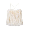 French Romantic Lace Strap Dress Layered Ruffled Backless Lace up Short Dress