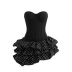 Summer Tube Top Boning Corset Polka Dot Short Dress Women Summer Slim Fit Waist Double Layer Pettiskirt Sweet Cool Birthday Photo