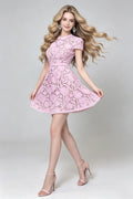 Women Summer Lace Round Neck Short Sleeved Dress