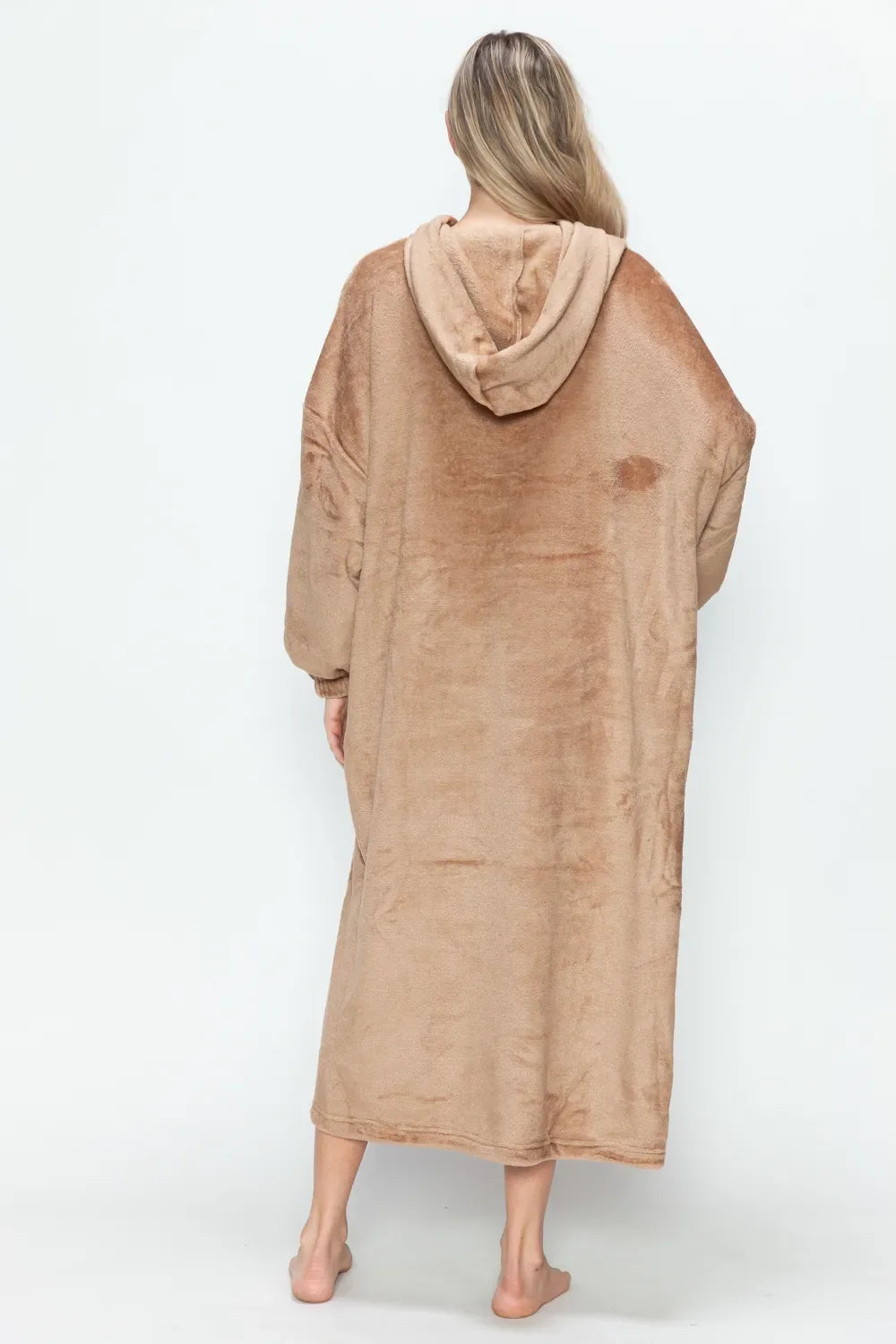 Double Take Full Size Pocketed Hooded Midi Lounge Dress
