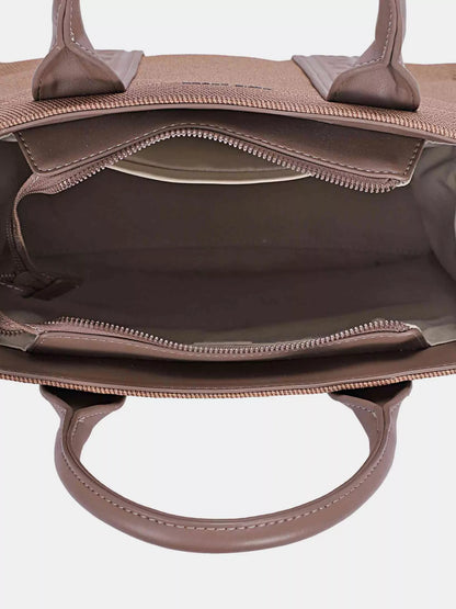 David Jones Canvas Tote Handbag with Contrast Leather Handles