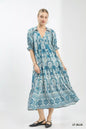 Umgee Two tone Border Print Midi Dress