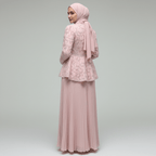 2-Piece Pearl Beaded 3D Rose Embroidered Jacket & Chiffon Pleated Maxi Dress Set(MS401)