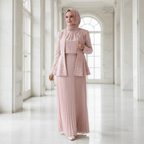 2-Piece Pearl Beaded 3D Rose Embroidered Jacket & Chiffon Pleated Maxi Dress Set(MS401)