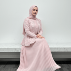 2-Piece Pearl Beaded 3D Rose Embroidered Jacket & Chiffon Pleated Maxi Dress Set(MS401)