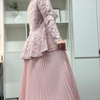 2-Piece Pearl Beaded 3D Rose Embroidered Jacket & Chiffon Pleated Maxi Dress Set(MS401)