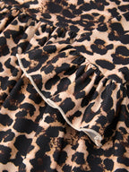 Fall Pumpkin Leopard Print Autumn Girls Ruffle Two-Piece Dress