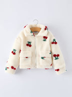 Cherry Plush Jacket for Girls – Zip-Up Winter Coat