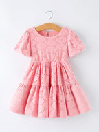 Pink Eyelet Embroidered Girl Short Sleeve Dress