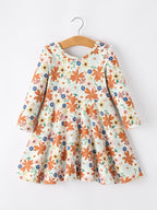 Fall Floral Girls Dress Long Sleeve Twirl Dress