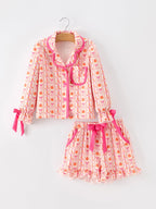 Halloween Thanksgiving Pumpkin Bow Girls Pajama Set