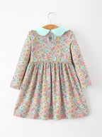 Mint Floral Girl Dress Petals Collar