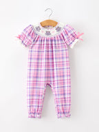 Halloween Plaid Bat Smocked Girls Romper