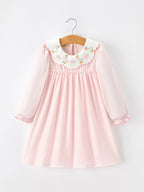 Pink Goose Embroidered Baby Girl Dress Peter Pan Collar Bow Dress