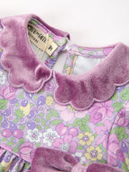 Purple Floral Velvet Baby Girl Outfit Set Ruffle Bow Bloomers
