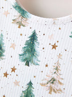 Girls Christmas Tree & Star Ribbed Print Twirl Dress