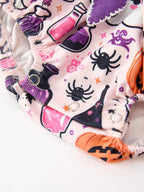 Halloween Pumpkin Ghost Baby Girl Bubble Romper Ruffle Bow Detail