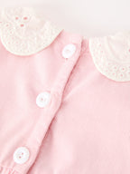 Fall Pink Smocked Baby Girl Corduroy Bubble Romper Peter Pan Collar Floral Detail