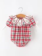 Red Christmas Plaid Wreath Baby Girl Bubble Romper