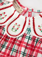 Red Christmas Plaid Wreath Baby Girl Bubble Romper