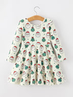 Girls Santa & Christmas Tree Print Twirl Dress