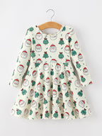Girls Santa & Christmas Tree Print Twirl Dress