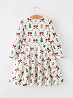 Christmas Bow and Gingerbread Print Girls Twirl Dress
