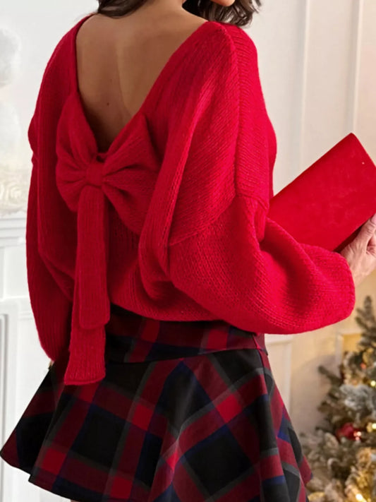 Back Bowknot Long Sleeve Sweater