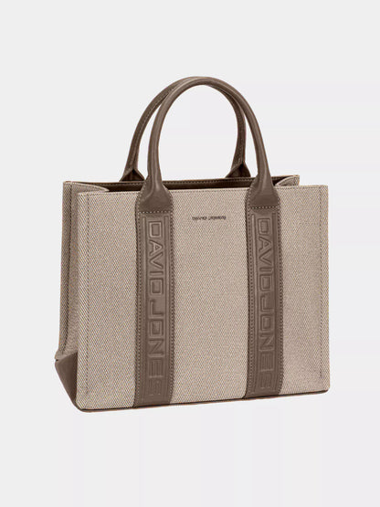 David Jones Canvas Tote Handbag with Contrast Leather Handles