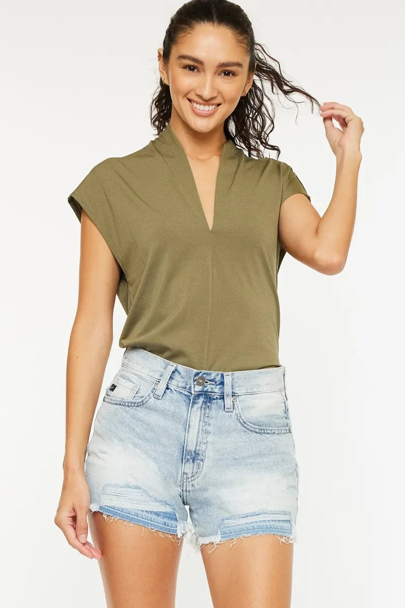 Kancan High Rise Raw Hem Denim Shorts