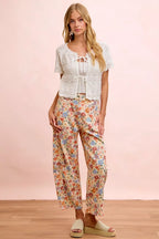 BiBi Washed Floral Printed Twill Barrel Pants
