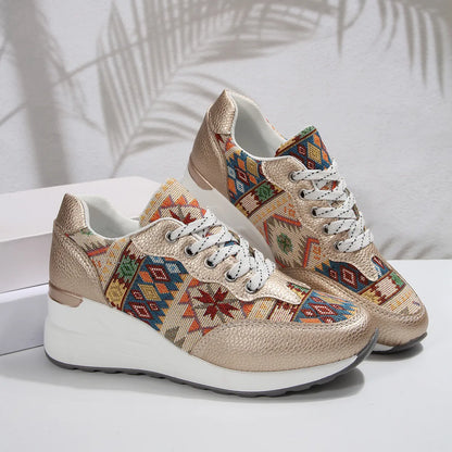 Geometric Lace Up Wedge Sneakers