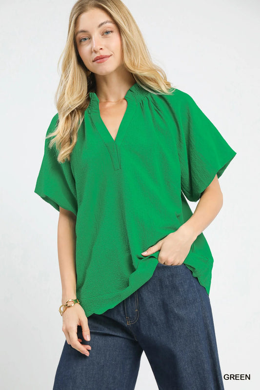 Umgee Scalloped Hem Textured Blouse