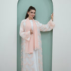 3D Floral Mesh Open Abaya (MOA288)