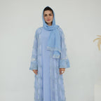3D Floral Mesh Open Abaya (MOA288)