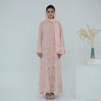 3D Floral Mesh Open Abaya (MOA288)