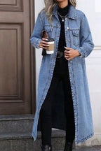 Longline Button-Front Denim Jacket