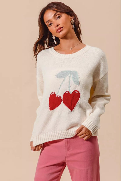 SO ME Heart Cherry Knitted Valentine Sweater Top
