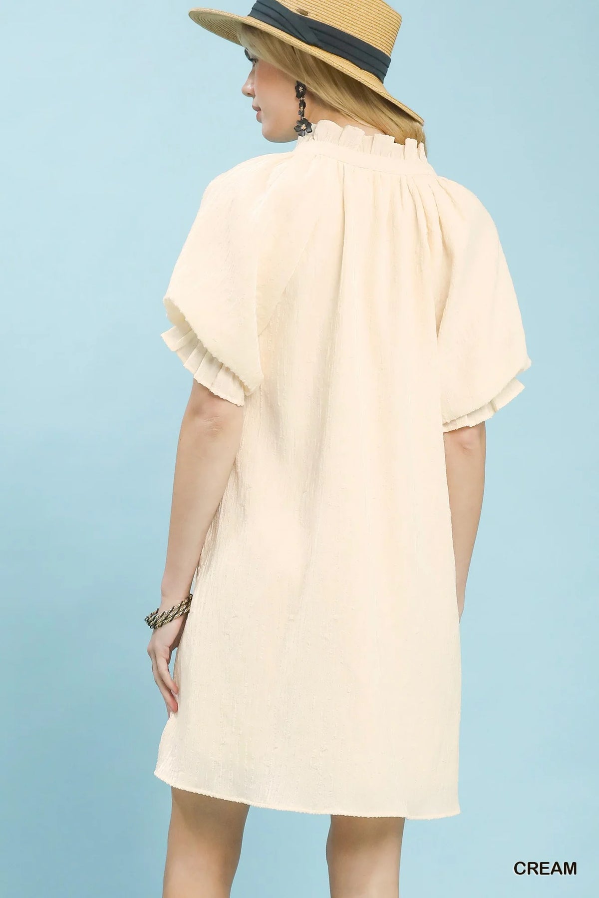 Umgee Linen Blend Ruffle Dress
