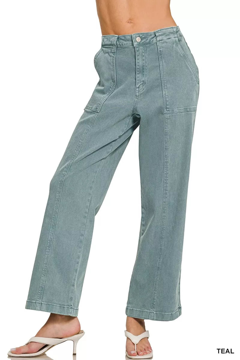 Zenana Straight Leg Utility Pocket Jeans